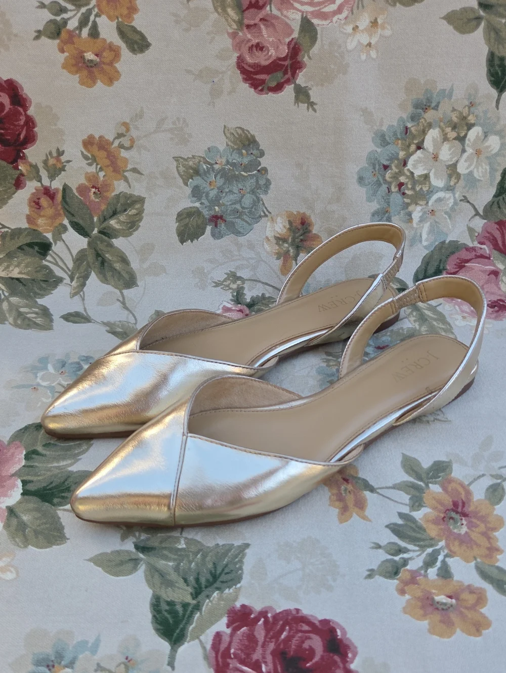 J.Crew Metallic Gold Pointed-Toe Slingback Flats Women's 9